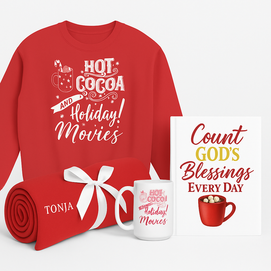 Hot Cocoa & Holiday Movies Gift Bundle | Faith & Family Christmas Set | TJamm6 Creations (Veteran Owned)