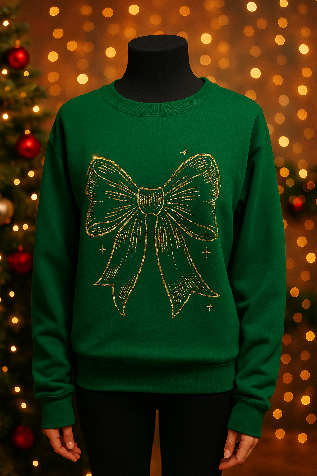 Holiday Glam Bow Sweatshirt – Red