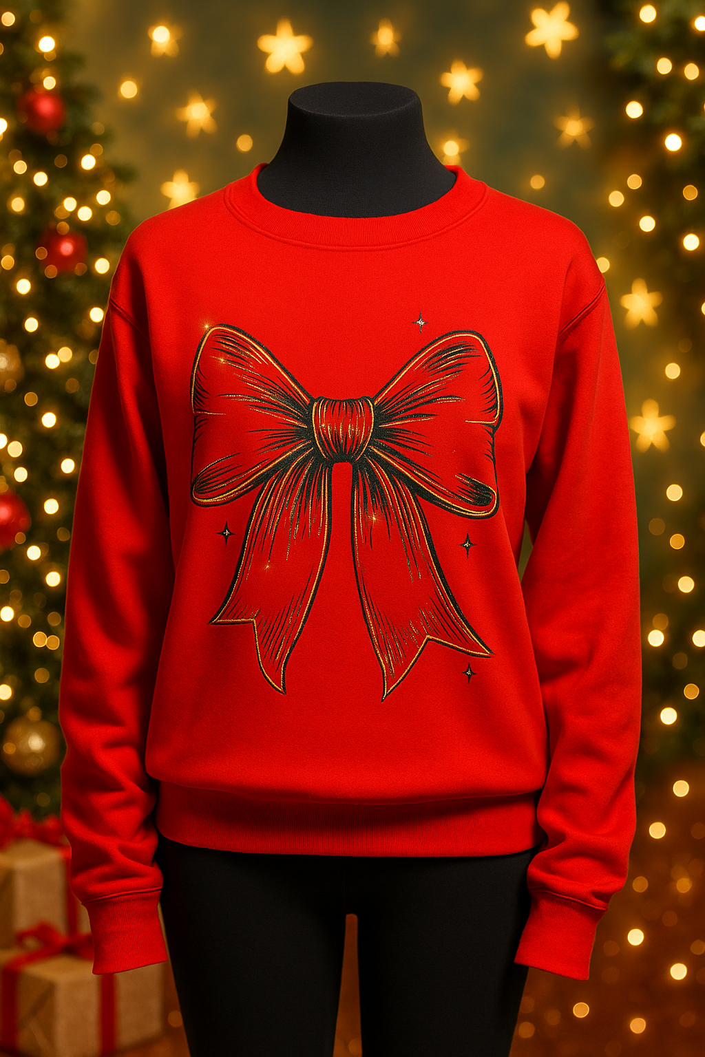Holiday Glam Bow Sweatshirt – Red