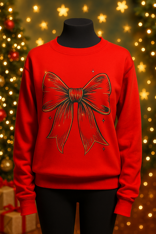 Holiday Glam Bow Sweatshirt – Red