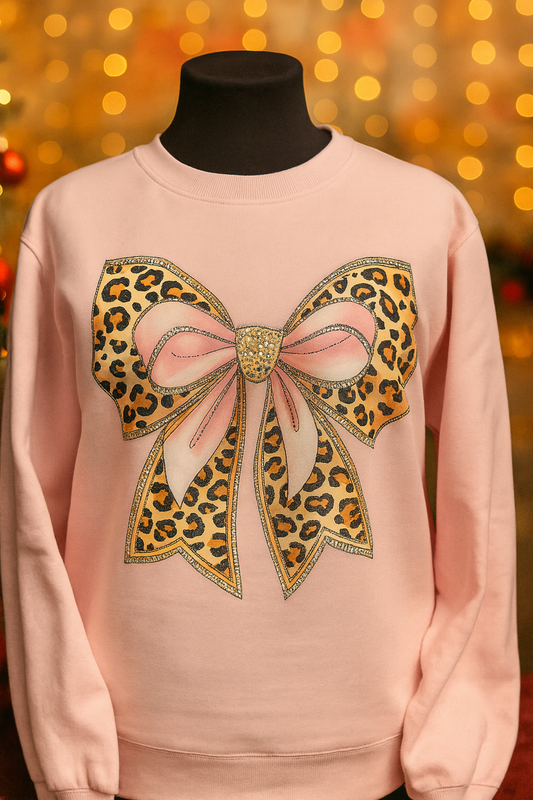 Holiday Glam Leopard Bow Sweatshirt