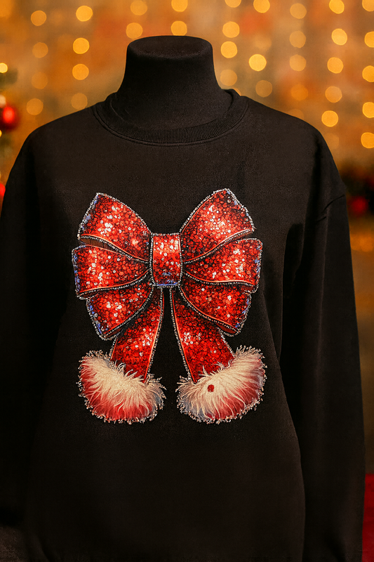 Holiday Bling Bow Sweatshirt – Sparkle & Comfort