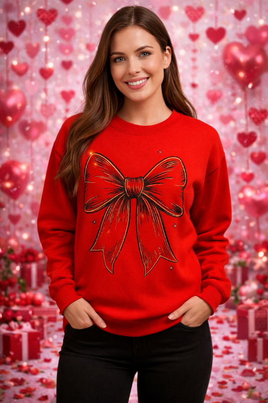 Holiday Glam Bow Sweatshirt – Red