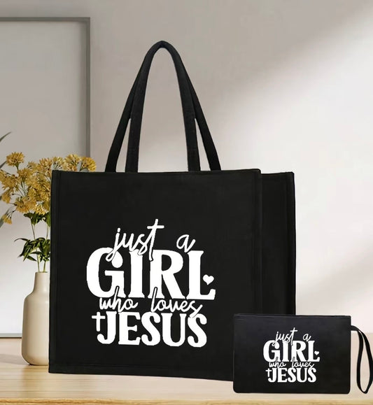 Just a Girl Who Loves Jesus Tote & Matching Pouch Set