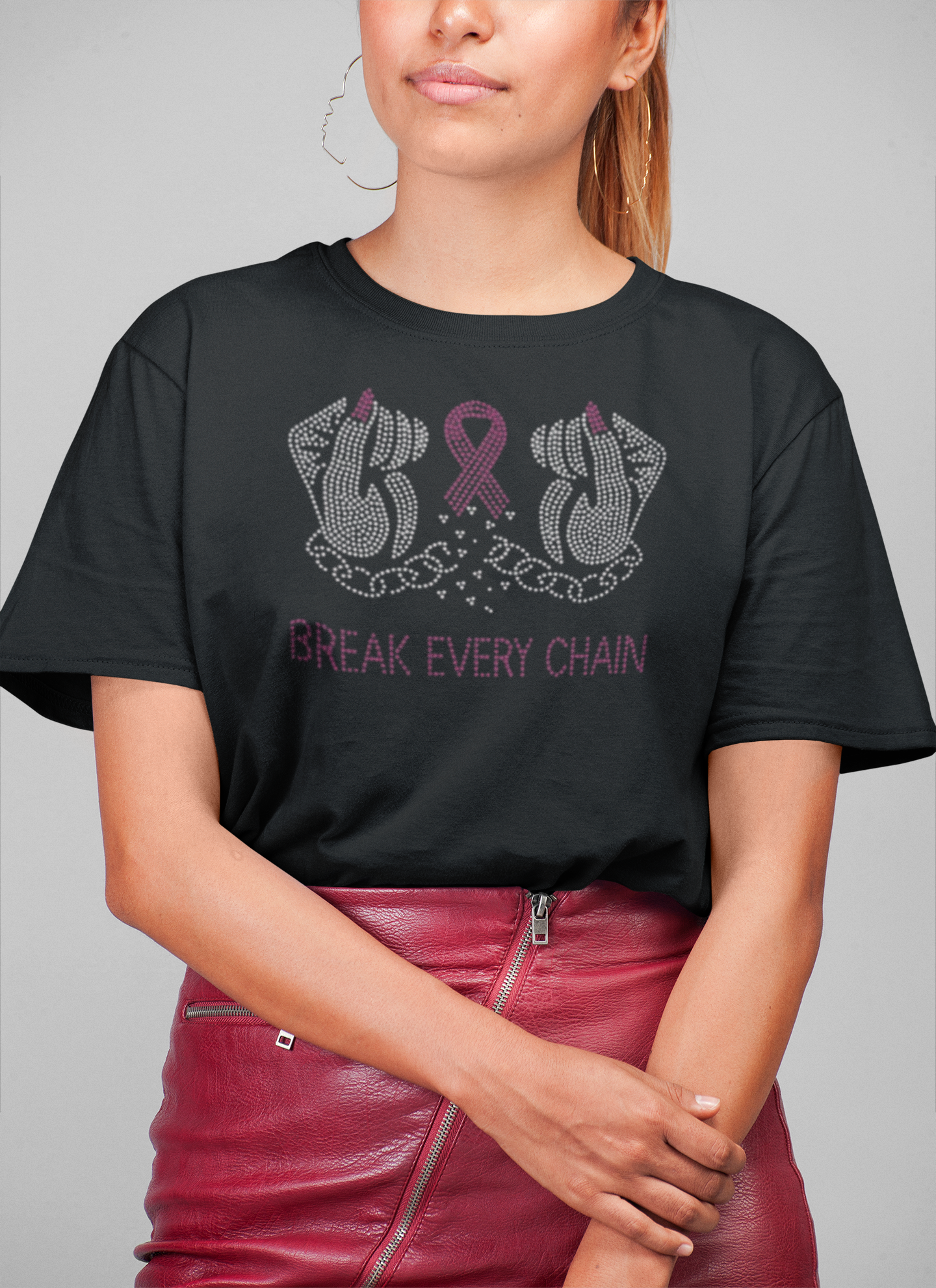 Break Every Chain Rhinestone - Breast Cancer Awareness