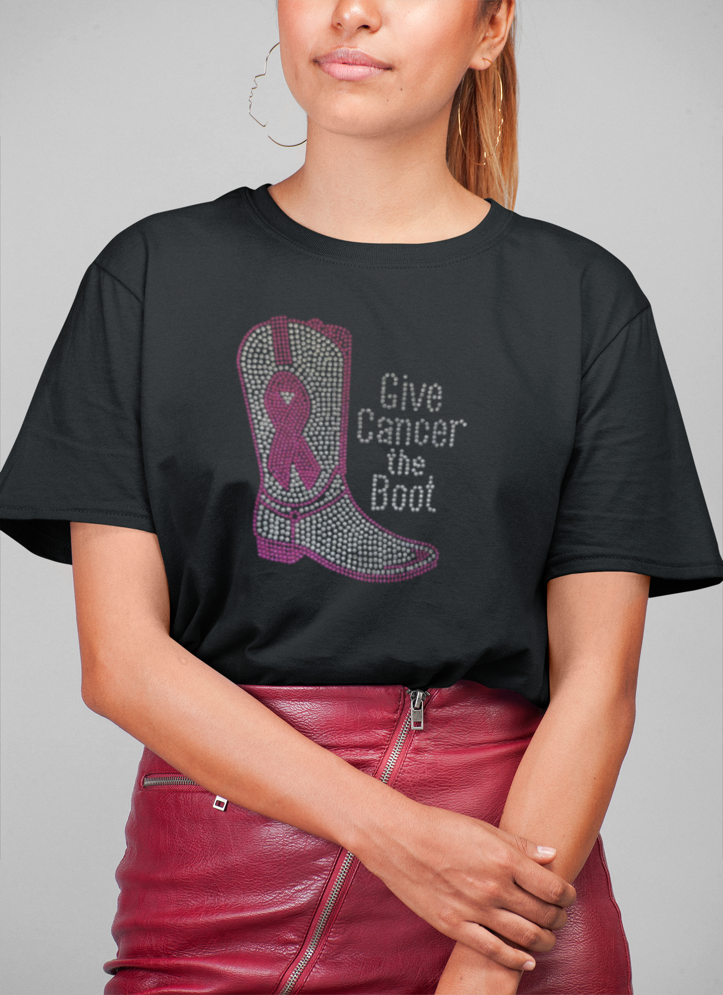 Give Cancer the Boot Rhinestone- Breast Cancer Awareness