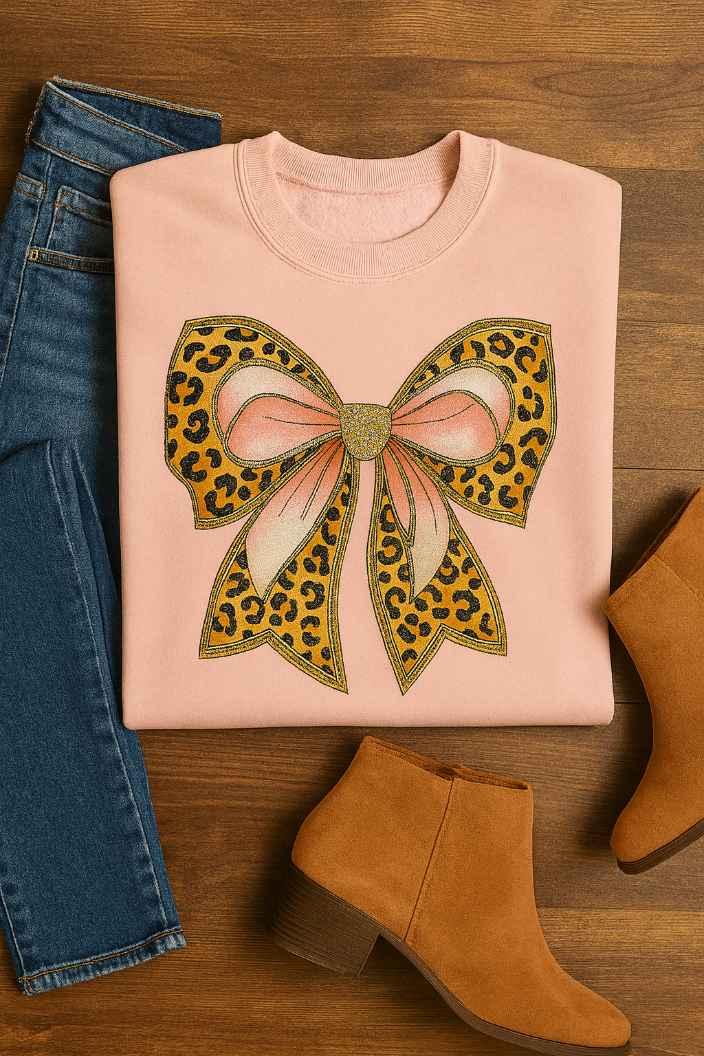 Holiday Glam Leopard Bow Sweatshirt