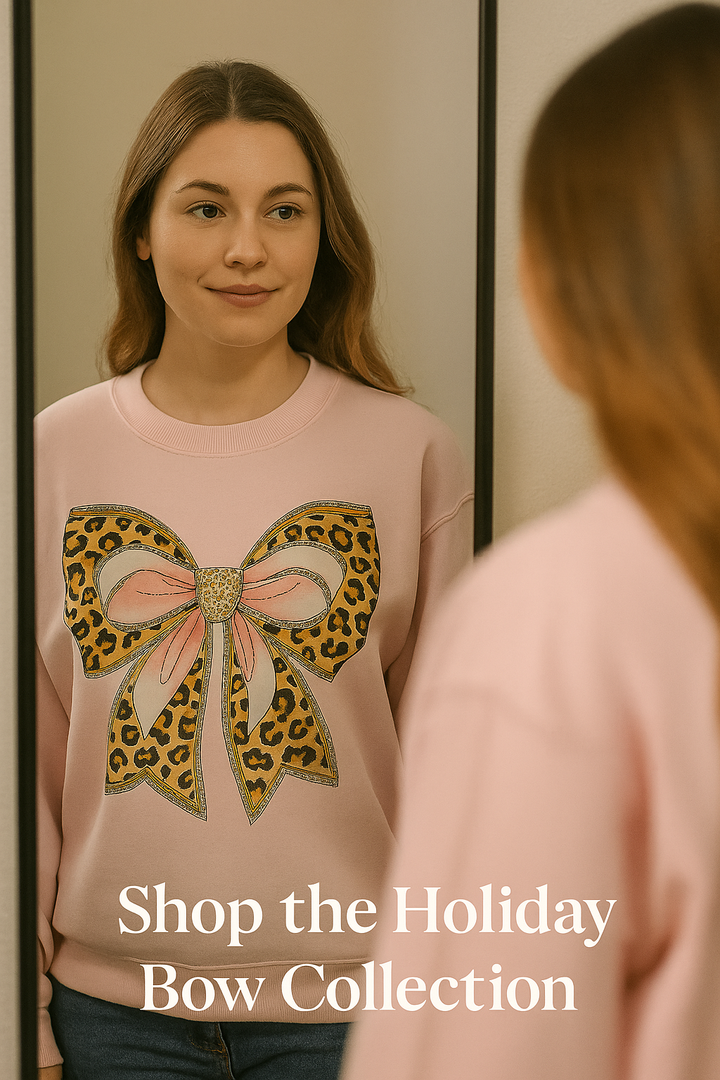 Holiday Glam Leopard Bow Sweatshirt