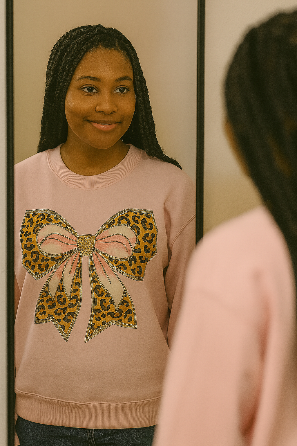 Holiday Glam Leopard Bow Sweatshirt