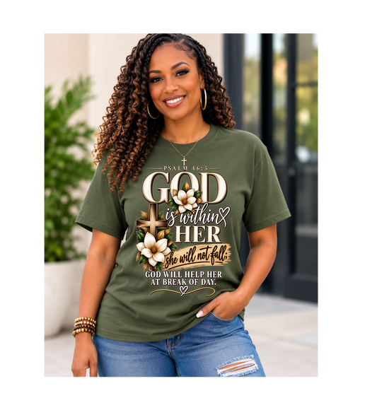 Green God Is Within Her Psalm 46:5 Christian T-shirt