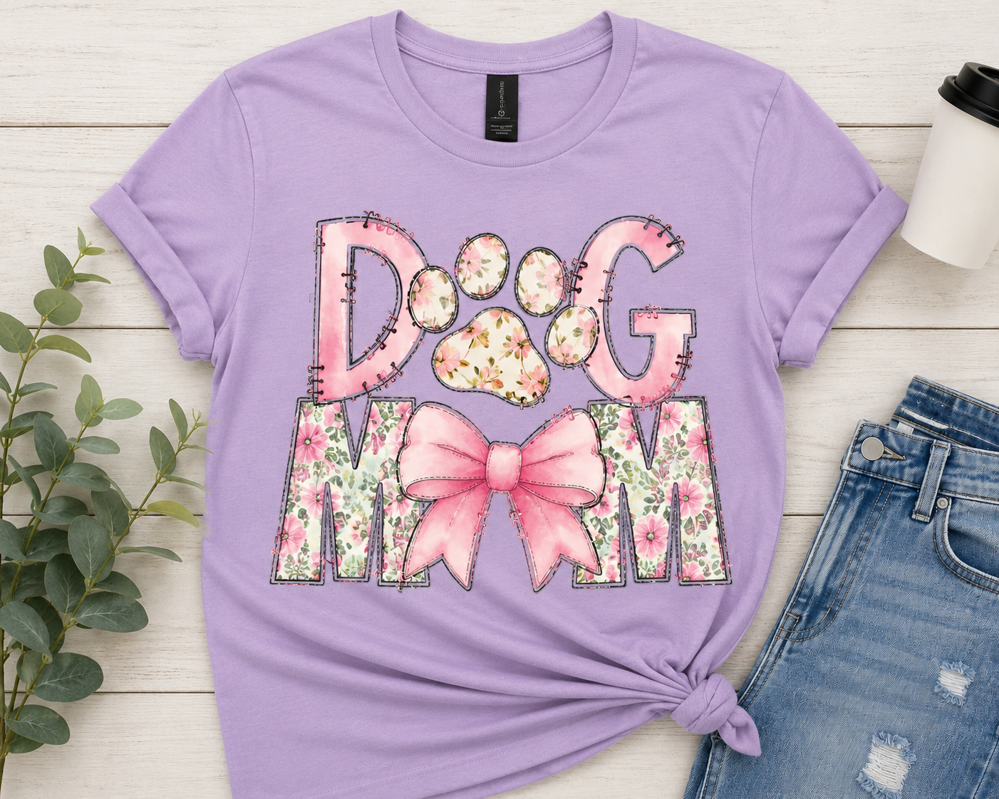 Dog Mom Floral Bow Bling Shirt | Cute Dog Mom Tee
