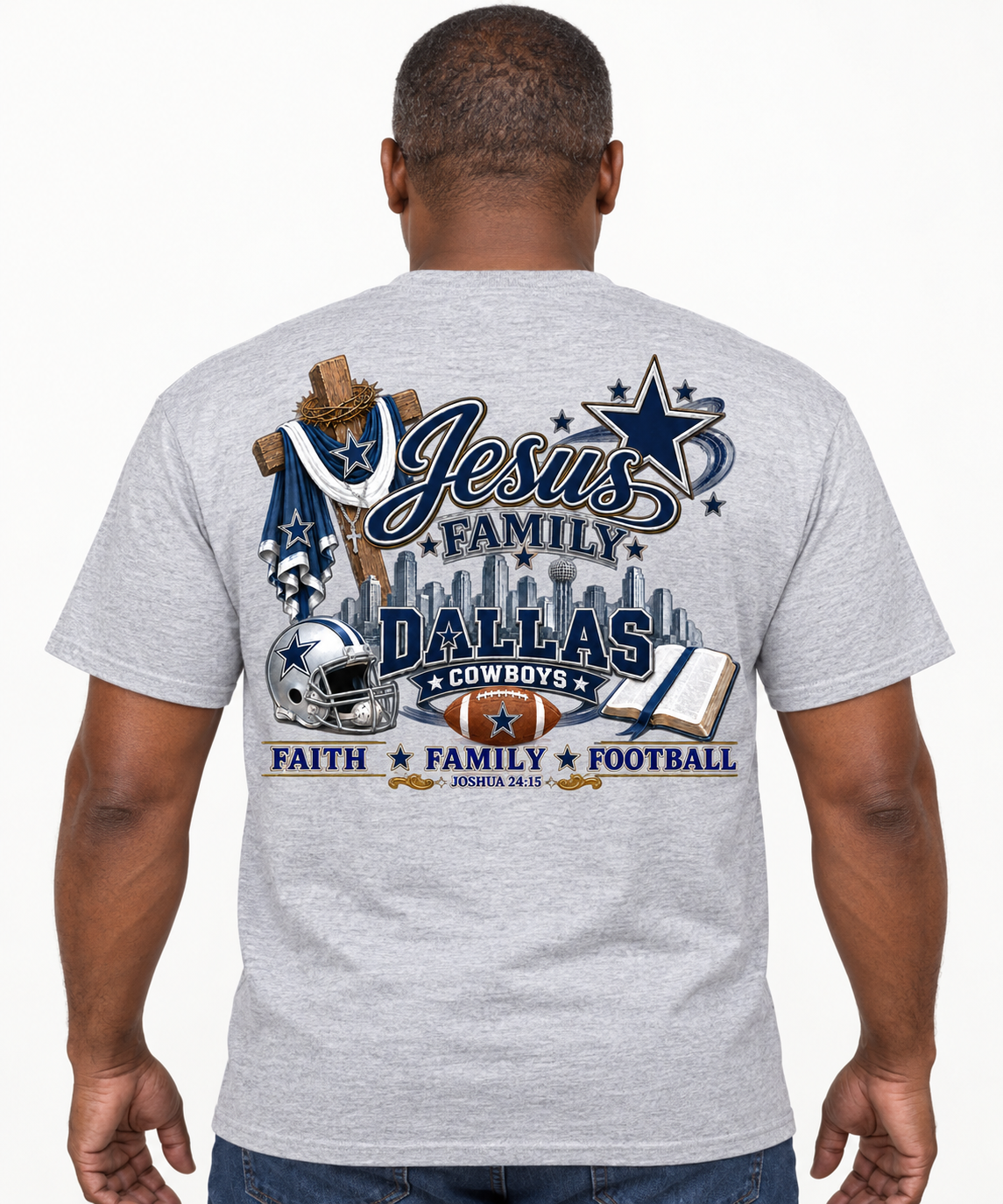 Men’s Christian Dallas Faith & Football Front and Back T-Shirt