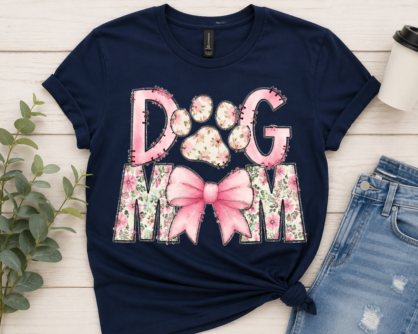Dog Mom Floral Bow Bling Shirt | Cute Dog Mom Tee