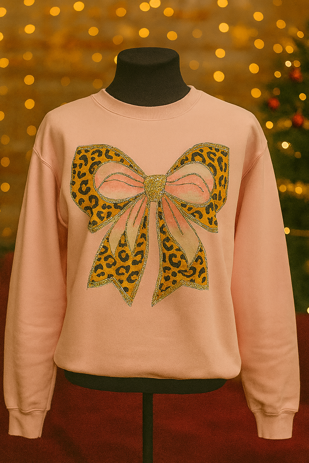 Holiday Glam Leopard Bow Sweatshirt