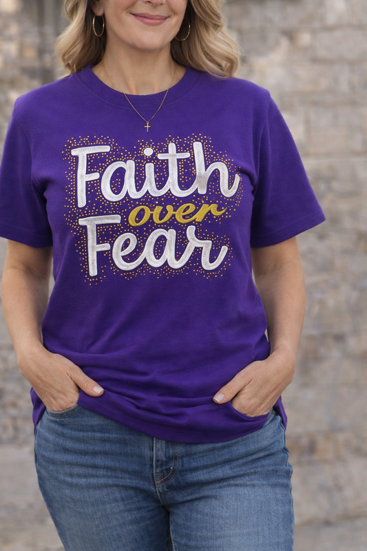 Faith Over Fear Shirt – Christian Embroidered with Bling | Inspirational Faith Apparel for everyone