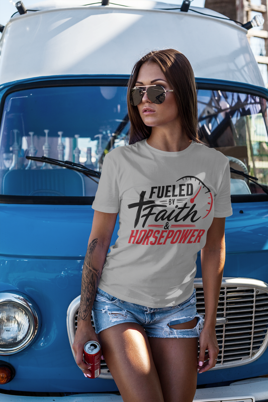 Fueled by Faith & Horsepower T-Shirt | Christian Car Lover Shirt | Faith Automotive Tee
