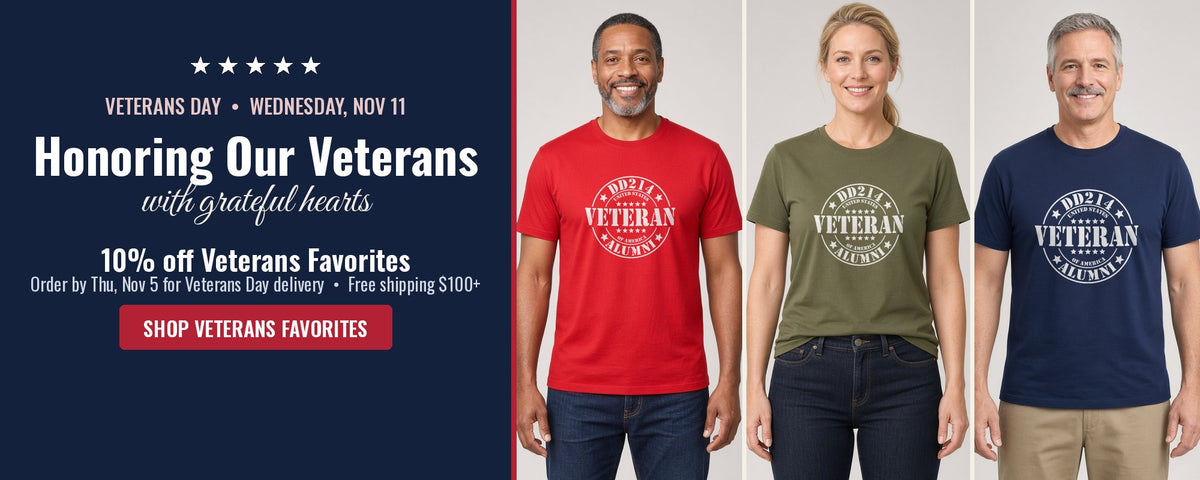 Honoring Our Veterans: 10% off Veterans Favorites. Order by Thu, Nov 5 for Veterans Day delivery. Veterans wearing DD214 Veteran Alumni tees.