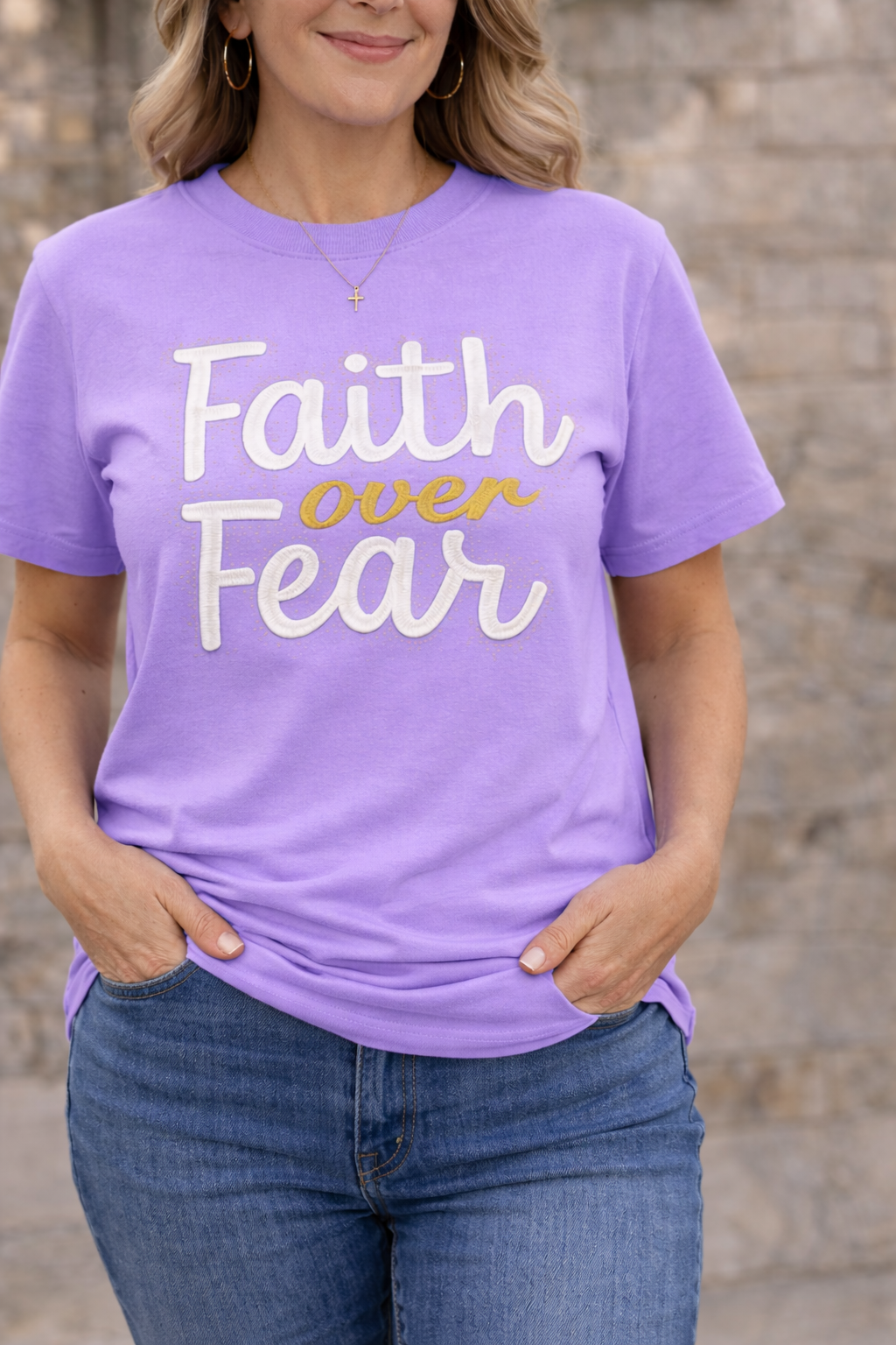 Faith Over Fear Shirt – Christian Embroidered with Bling | Inspirational Faith Apparel for everyone